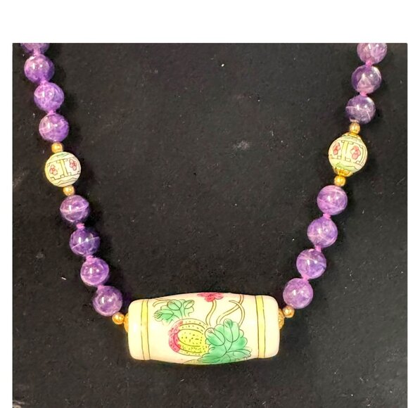 Handcrafted Amethyst Porcelain Artisan Necklace Vintage Ceramic Focal Bead READ - Picture 1 of 9